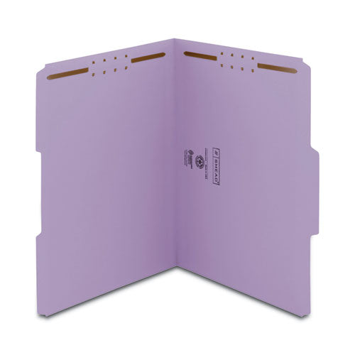 Top Tab Colored Fastener Folders, 0.75" Expansion, 2 Fasteners, Letter Size, Lavender Exterior, 50/box