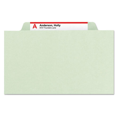 Pressboard Classification Folders, Eight Safeshield Fasteners, 2/5-cut Tabs, 3 Dividers, Letter Size, Gray-green, 10/box