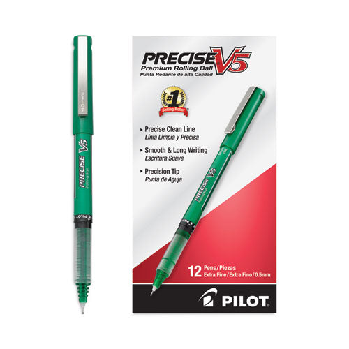 Precise V5 Roller Ball Pen, Stick, Extra-fine 0.5 Mm, Green Ink, Green Barrel, Dozen
