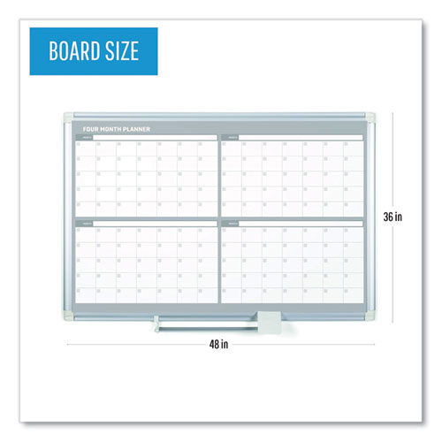 Magnetic Dry Erase Calendar Board, Four Month, 48 X 36, White Surface, Silver Aluminum Frame