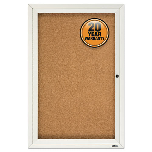 Enclosed Indoor Cork Bulletin Board With Two Hinged Doors, 48 X 36, Natural Surface, Oak Fiberboard Frame