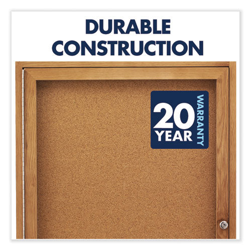 Enclosed Indoor Cork Bulletin Board With Two Hinged Doors, 48 X 36, Natural Surface, Oak Fiberboard Frame