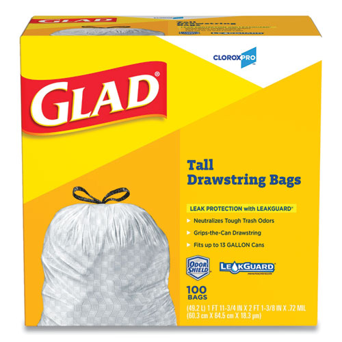 Tall Kitchen Drawstring Trash Bags, 13 Gal, 0.72 Mil, 24" X 27.38", Gray, 100/box