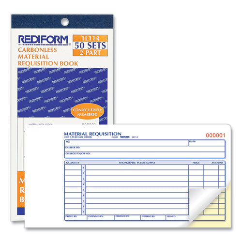 Material Requisition Book, Two-part Carbonless, 7.88 X 4.25, 50 Forms Total