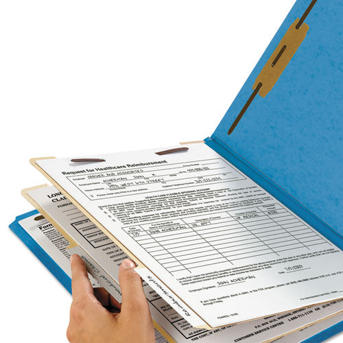 Top Tab Classification Folders, Six Safeshield Fasteners, 2" Expansion, 2 Dividers, Letter Size, Blue Exterior, 10/box