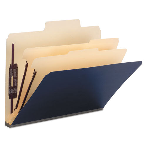 Top Tab Classification Folders, Six Safeshield Fasteners, 2" Expansion, 2 Dividers, Letter Size, Blue Exterior, 10/box