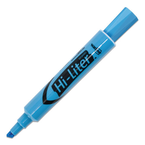 Hi-liter Desk-style Highlighters, Light Blue Ink, Chisel Tip, Light Blue/black Barrel, Dozen