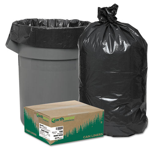 Linear Low Density Recycled Can Liners, 60 Gal, 2 Mil, 38" X 58", Black, 10 Bags/roll, 10 Rolls/carton