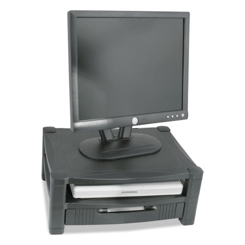 Monitor Stand With Drawer, 17" X 13.25" X 3" To 6.5", Black, Supports 50 Lbs