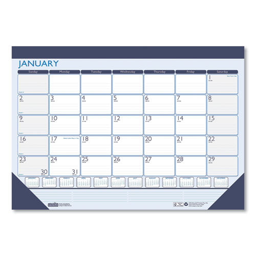 Recycled Contempo Desk Pad Calendar, 18.5 X 13, White/blue Sheets, Black Binding, Black Corners, 12-month (jan To Dec): 2023