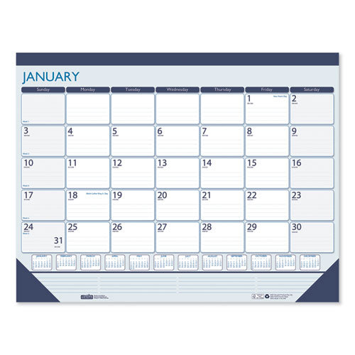 Recycled Contempo Desk Pad Calendar, 18.5 X 13, White/blue Sheets, Black Binding, Black Corners, 12-month (jan To Dec): 2023