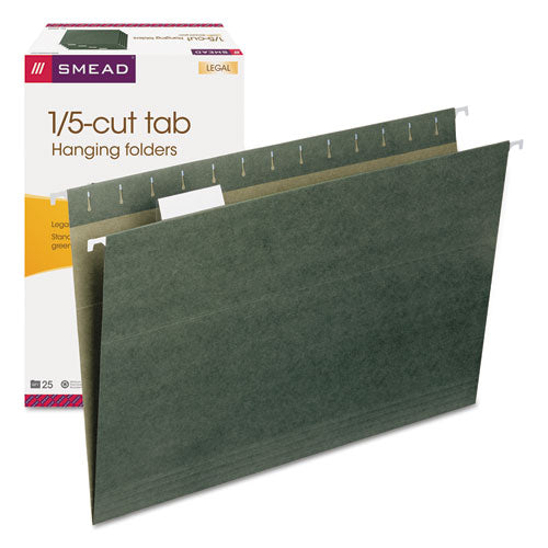 Hanging Folders, Legal Size, 1/5-cut Tabs, Standard Green, 25/box