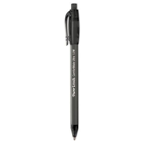 Comfortmate Ultra Ballpoint Pen, Retractable, Fine 0.8 Mm, Black Ink, Black Barrel, Dozen