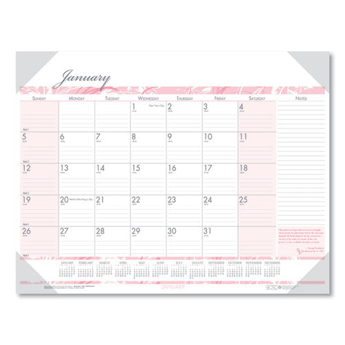 Recycled Monthly Desk Pad Calendar, Breast Cancer Awareness Artwork, 18.5 X 13, Black Binding/corners,12-month(jan-dec): 2023