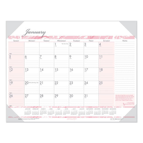 Recycled Monthly Desk Pad Calendar, Breast Cancer Awareness Artwork, 18.5 X 13, Black Binding/corners,12-month(jan-dec): 2023
