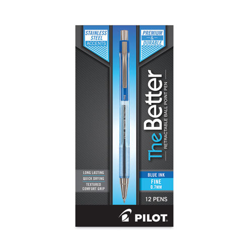 Better Ballpoint Pen, Retractable, Fine 0.7 Mm, Blue Ink, Translucent Blue Barrel, Dozen