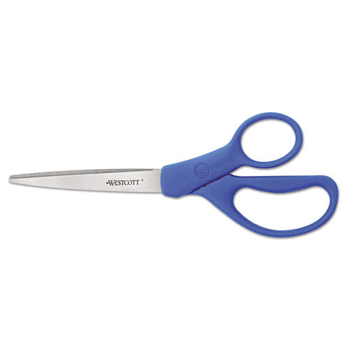 Preferred Line Stainless Steel Scissors, 8" Long, 3.5" Cut Length, Blue Straight Handles, 2/pack