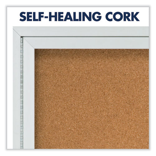 Enclosed Indoor Cork Bulletin Board With One Hinged Door, 24 X 36, Natural Surface, Silver Aluminum Frame