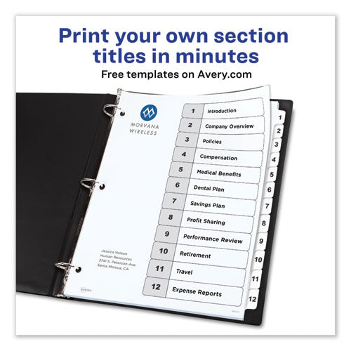 Customizable Toc Ready Index Black And White Dividers, 12-tab, 1 To 12, 11 X 8.5, 1 Set