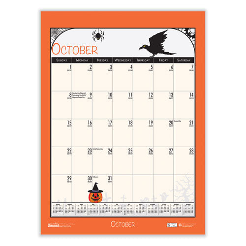 Recycled Seasonal Wall Calendar, Illustrated Seasons Artwork, 12 x 16.5, 12-Month (July to June): 2023 to 2024