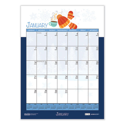 Recycled Seasonal Wall Calendar, Illustrated Seasons Artwork, 12 X 16.5, 12-month (july To June): 2023 To 2024