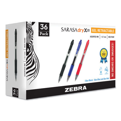 Sarasa Dry Gel X20 Gel Pen, Retractable, Medium 0.7 Mm, Assorted Ink And Barrel Colors, 10/pack