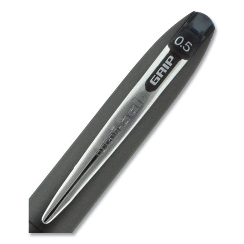 Grip Roller Ball Pen, Stick, Micro 0.5 Mm, Black Ink, Black Barrel, Dozen