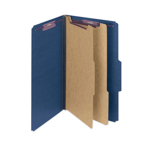 Six-section Pressboard Top Tab Classification Folders, Six Safeshield Fasteners, 2 Dividers, Legal Size, Dark Blue, 10/box