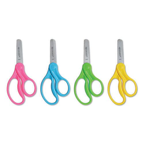 For Kids Scissors, Pointed Tip, 5" Long, 1.75" Cut Length, Assorted Straight Handles, 12/pack