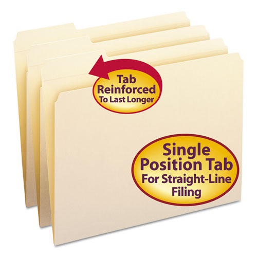 Reinforced Tab Manila File Folders, 1/3-cut Tabs: Left Position, Letter Size, 0.75" Expansion, 11-pt Manila, 100/box