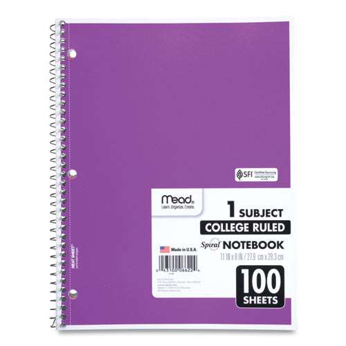 Spiral Notebook, 3-hole Punched, 1-subject, Medium/college Rule, Randomly Assorted Cover Color, (100) 11 X 8 Sheets