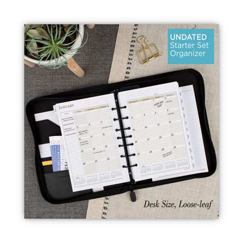 Black Leather Planner/organizer Starter Set, 8.5 X 5.5, Black Cover, 12-month (jan To Dec): Undated