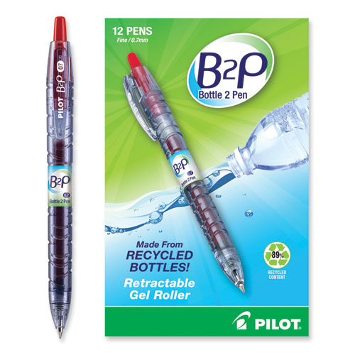B2p Bottle-2-pen Recycled Gel Pen, Retractable, Fine 0.7 Mm, Red Ink, Translucent Blue Barrel