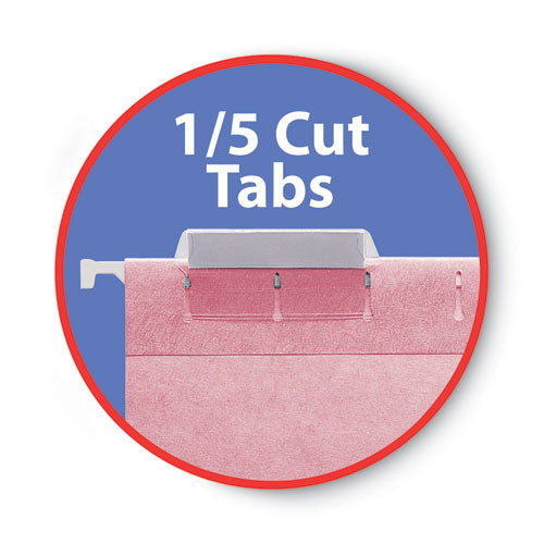 Colored Hanging File Folders With 1/5 Cut Tabs, Letter Size, 1/5-cut Tabs, Pink, 25/box