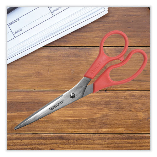 Value Line Stainless Steel Shears, 8" Long, 3.5" Cut Length, Red Straight Handle