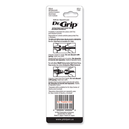 Refill For Dr. Grip, Easytouch, The Better, B2p And Rex Grip Begreen Ballpoint Pens, Medium Conical Tip, Black Ink, 2/pack