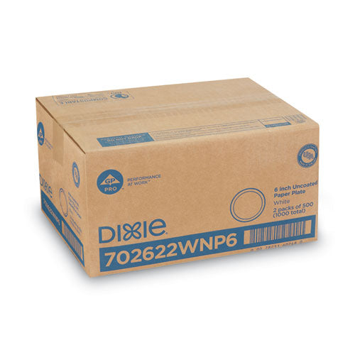 White Paper Plates, 6" Dia, 500/packs, 2 Packs/carton