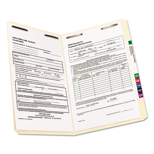 Top Tab Fastener Folders, Straight Tabs, 0.75" Expansion, 2 Fasteners, Legal Size, Manila Exterior, 50/box