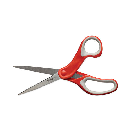 Multi-purpose Scissors, 8" Long, 3.38" Cut Length, Gray/red Straight Handle