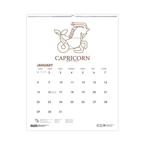 Recycled Zodiac Wall Calendar, Zodiac Artwork, 14 X 11, 12-month (jan To Dec), White/multicolor Sheets