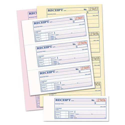 Money And Rent Receipt Books, Account + Payment Sections, Two-part Carbonless, 7.13 X 2.75, 4 Forms/sheet, 200 Forms Total