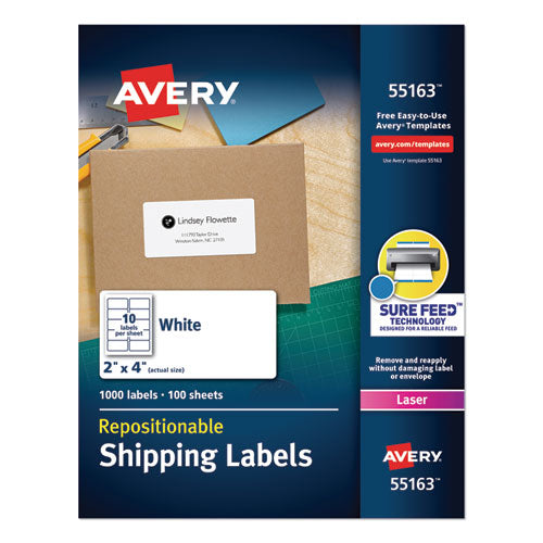 Repositionable Shipping Labels W/surefeed, Inkjet, 3.33 X 4, White, 150/box