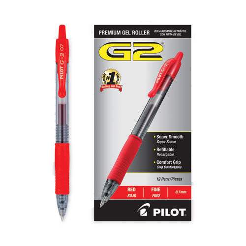 G2 Premium Gel Pen, Retractable, Fine 0.7 Mm, Red Ink, Smoke Barrel, Dozen
