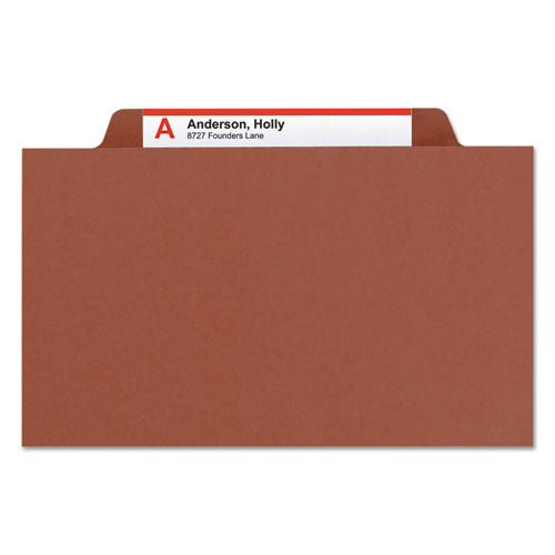 Pressboard Classification Folders, Four Safeshield Fasteners, 2/5-cut Tabs, 1 Divider, Legal Size, Red, 10/box