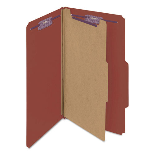 Pressboard Classification Folders, Four Safeshield Fasteners, 2/5-cut Tabs, 1 Divider, Legal Size, Red, 10/box