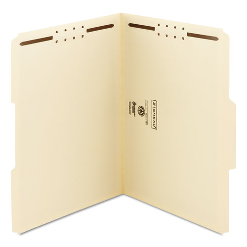 Recycled Top Tab Fastener Folders, 1/3-cut Tabs: Assorted, 0.75" Expansion, 2 Fasteners, Letter Size, Manila Exterior, 50/box