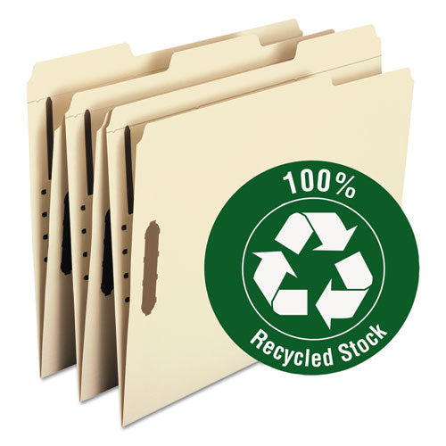 Recycled Top Tab Fastener Folders, 1/3-cut Tabs: Assorted, 0.75" Expansion, 2 Fasteners, Letter Size, Manila Exterior, 50/box