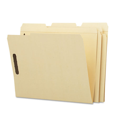 Recycled Top Tab Fastener Folders, 1/3-cut Tabs: Assorted, 0.75" Expansion, 2 Fasteners, Letter Size, Manila Exterior, 50/box