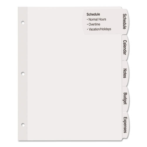 Big Tab Printable White Label Tab Dividers, 5-tab, 11 X 8.5, White, 20 Sets