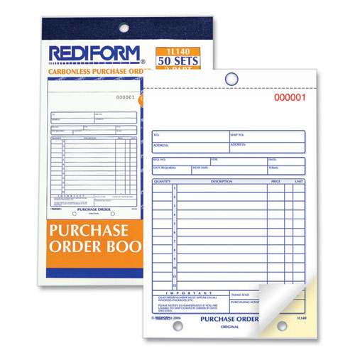 Purchase Order Book, 12 Lines, Two-part Carbonless, 5.5 X 7.88, 50 Forms Total
